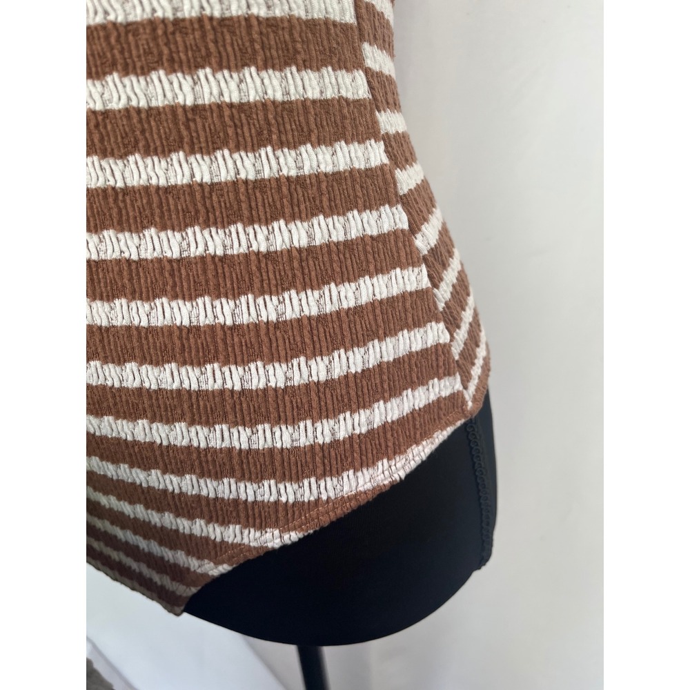 Urban Rose Brown White Striped Smocked Cutout Mock Neck Bodysuit Small 10891 - Picture 8 of 16
